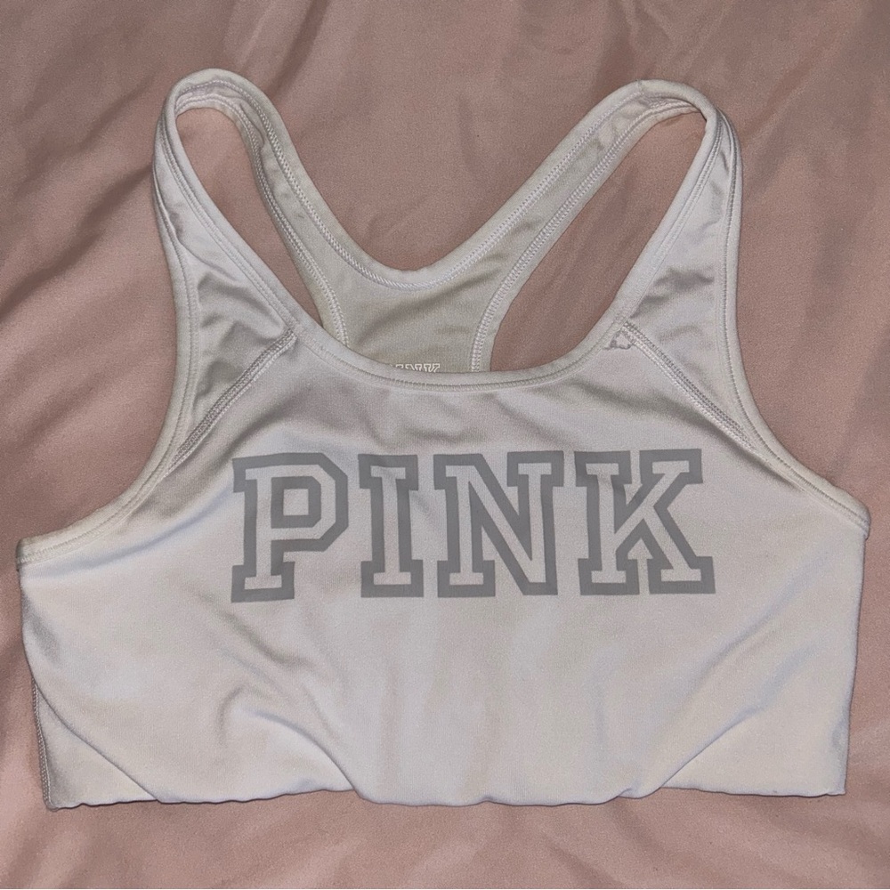 VS PINK White Logo Racerback Sports Bra Size M